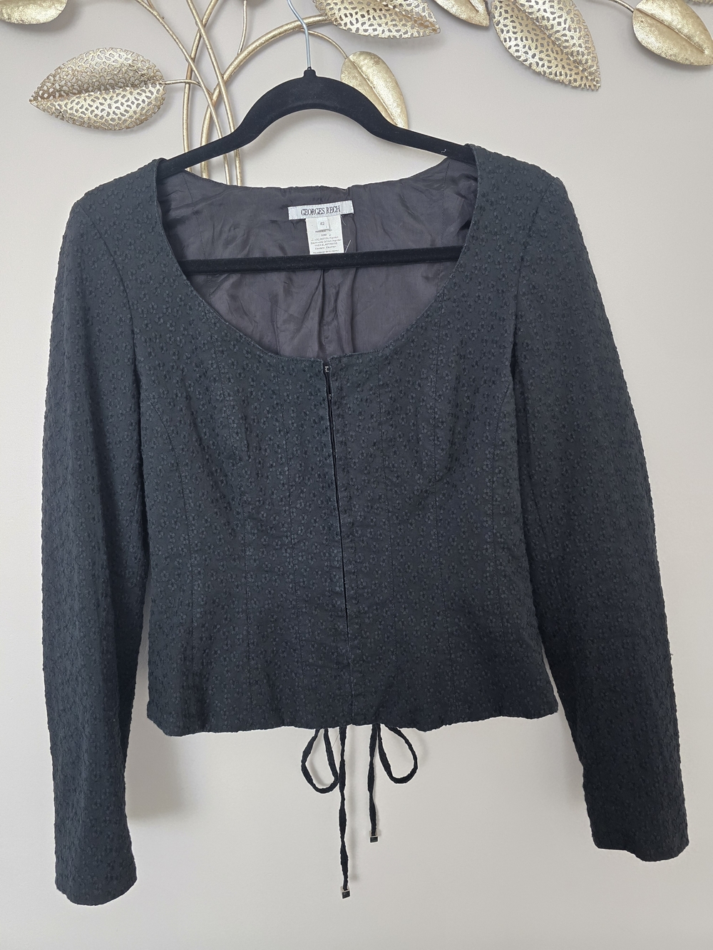 Georges Rech Black Cropped Textured Jacket Size 42 Eur Elegante Design